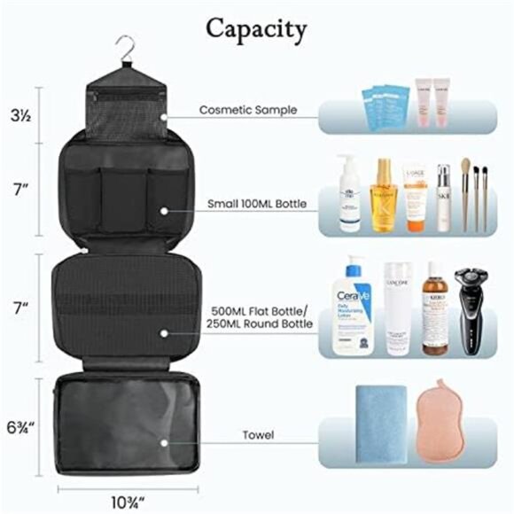 Toiletry Bag for Men & Women | Large for Traveling | Hanging Compact Hygiene Bag - Picture 7 of 8